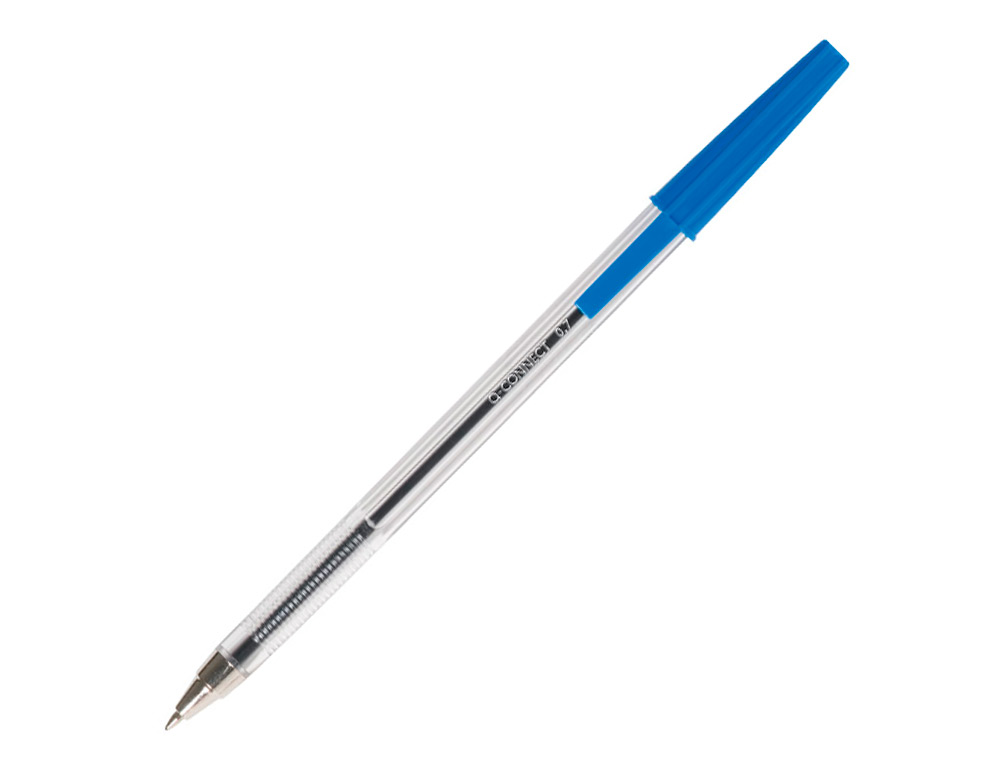 STYLO-BILLE Q-CONNECT CRITURE MOYENNE 0.7MM ENCRE CLASSIQUE BILLE INDFORMABLE CAPUCHON COULEUR ENCRE BLEU