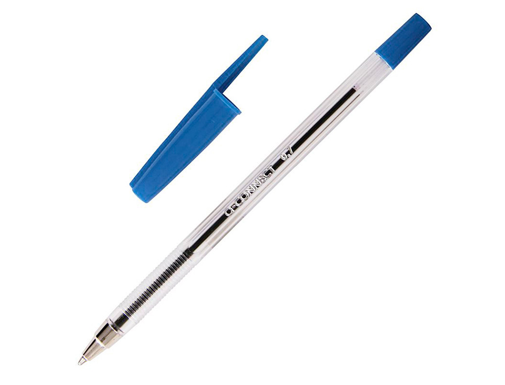 STYLO-BILLE Q-CONNECT CRITURE MOYENNE 0.7MM ENCRE CLASSIQUE BILLE INDFORMABLE CAPUCHON COULEUR ENCRE BLEU