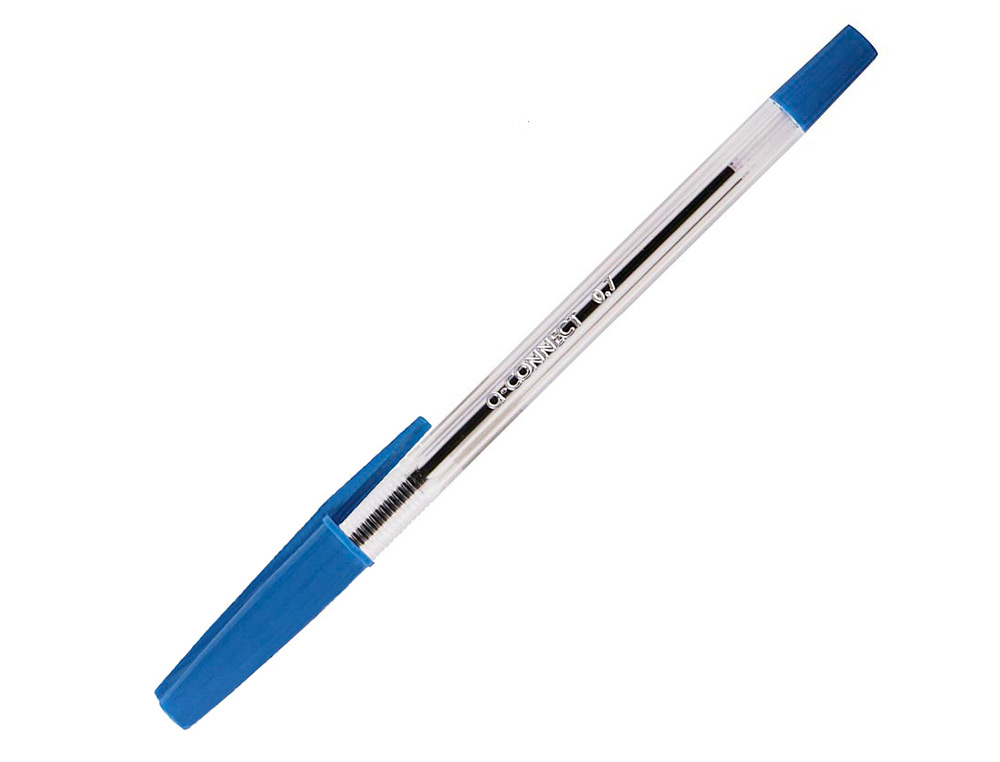 STYLO-BILLE Q-CONNECT CRITURE MOYENNE 0.7MM ENCRE CLASSIQUE BILLE INDFORMABLE CAPUCHON COULEUR ENCRE BLEU