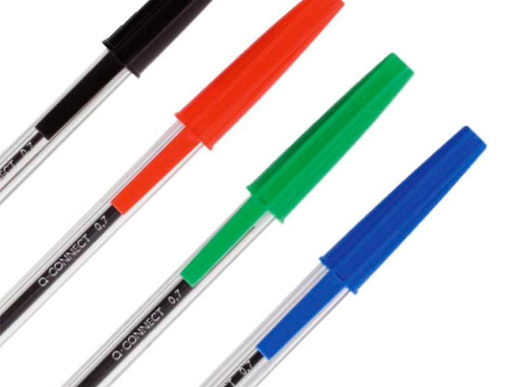 STYLO-BILLE Q-CONNECT CRITURE MOYENNE 0.7MM ENCRE CLASSIQUE BILLE INDFORMABLE CAPUCHON COULEUR ENCRE BLEU