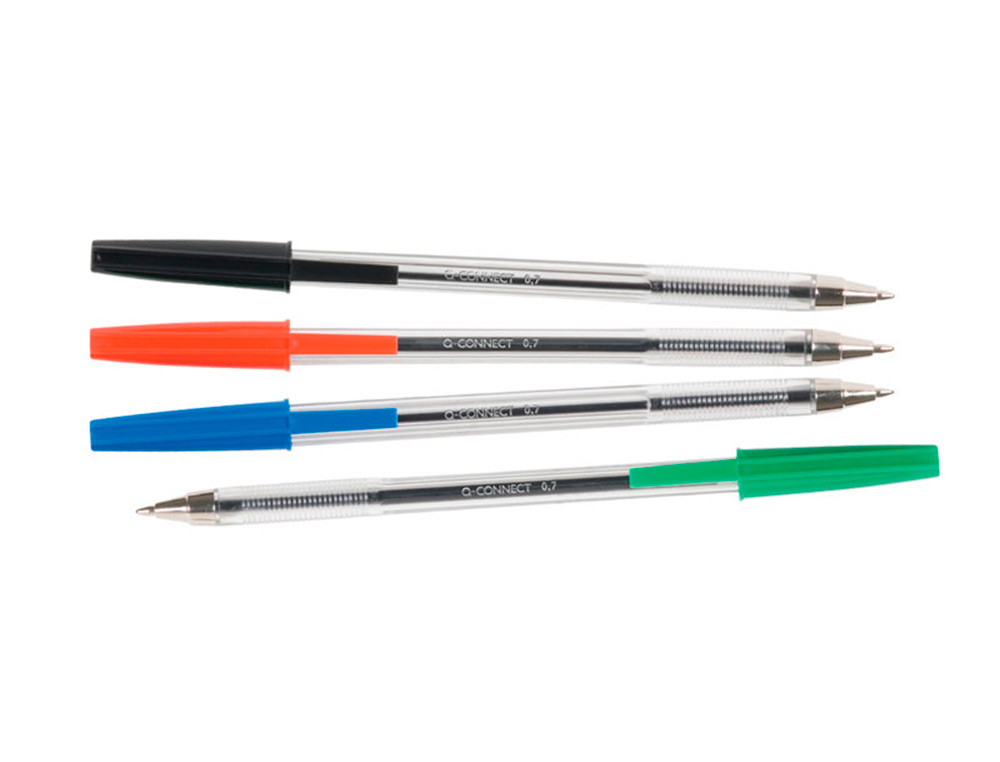 STYLO-BILLE Q-CONNECT CRITURE MOYENNE 0.7MM ENCRE CLASSIQUE BILLE INDFORMABLE CAPUCHON COULEUR ENCRE BLEU