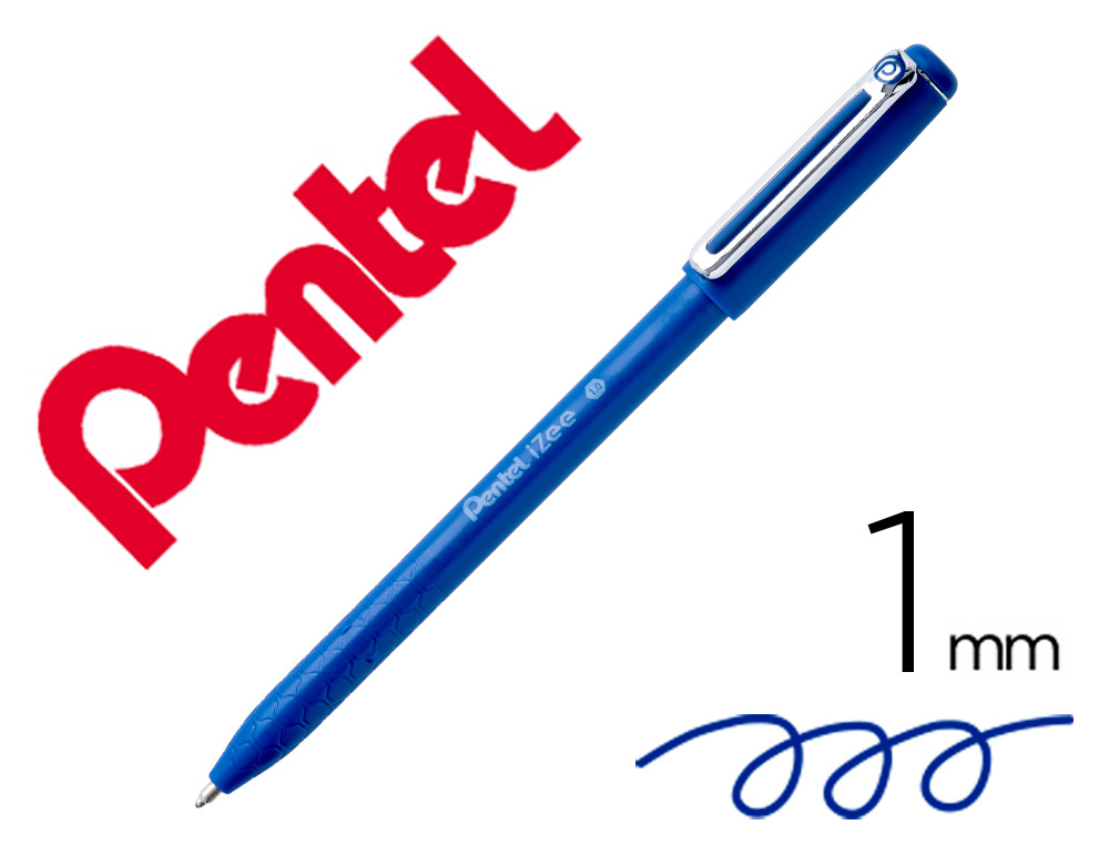 STYLO-BILLE PENTEL IZEE RETRACTABLE ECRITURE MOYENNE  POINTE 1MM ENCRE FAIBLE       VISCOSITE RECHARGEABLE BLEU