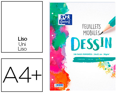 FEUILLET MOBILE OXFORD A4+ 240X320MM 100 PAGES 90GR RGLURE DESSIN PERFOR SOUS FILM