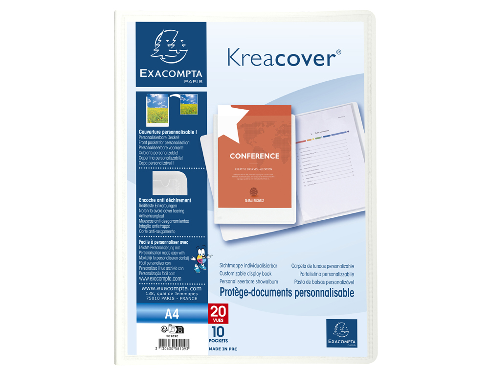 PORTE-VUES EXACOMPTA KREA COVER PP 20 VUES COLORIS      BLANC