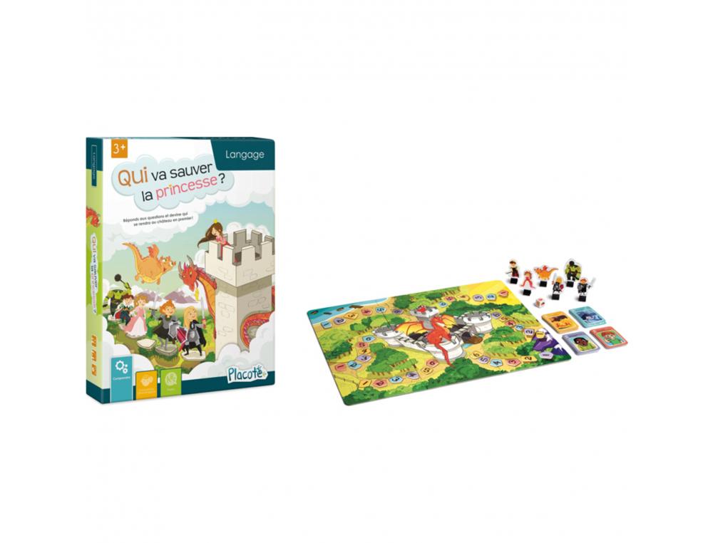 FRANCAIS PLACOTE QUI VA SAUVER LA PRINCESSE MOTS      INTERROGATIFS 80 CARTES       QUESTIONS REPONSES 6 PIONS
