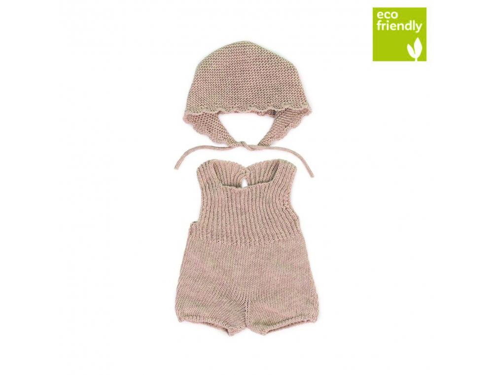 ENSEMBLE GRENOUILLERRE ET BONNET LAINE BEIGE 38CM EN    MATIERE RECYCLEE MINILAND