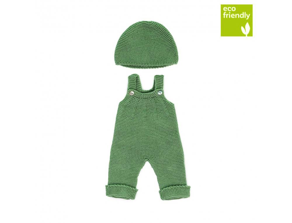ENSEMBLE GRENOUILLERRE ET BONNET LAINE VERT 38CM EN     MATIERE RECYCLEE MINILAND