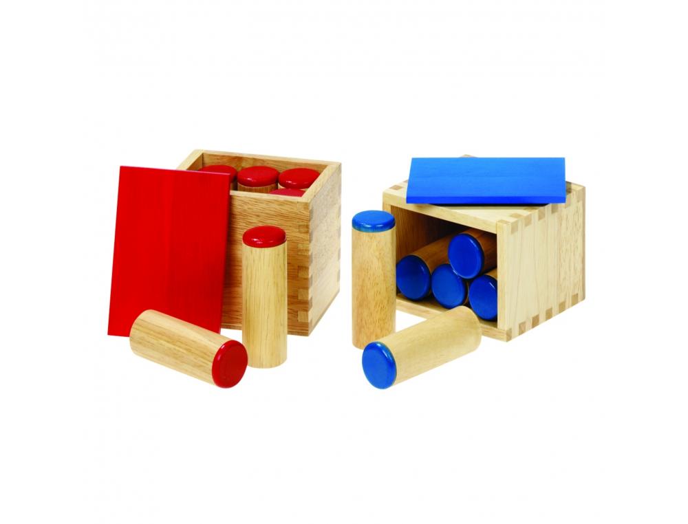 PEDAGOGIE MONTESSORI VINCO EDUCATIONAL BOITE DES SONS    MONTESSORI EN BOIS 6          CYLINDRES BLEU ET 6 ROUGE