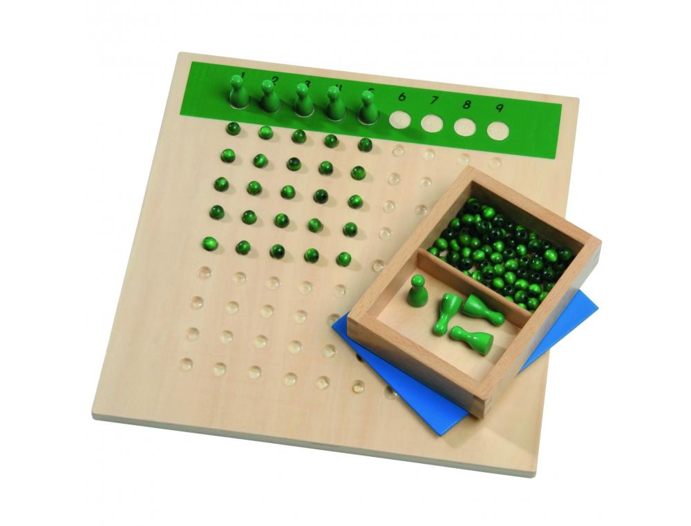 PEDAGOGIE MONTESSORI VINCO EDUCATIONAL TABLEAU DE        DIVISION 1 TABLEAU 81 PERLES  VERTES 9 QUILLES 1 COUPE