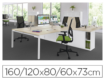 BUREAU COMPACT ASYMTRIQUE EOL CONECT 90 DEGRS RETOUR  DROITE 160X120X60CM DCOR CHNE CLAIR SUR PIEDS