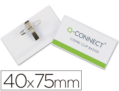 BADGE Q-CONNECT PVC RIGIDE TRANSPARENT PINCE OU PINGLE FORMAT 40X75MM CARTE VISITE