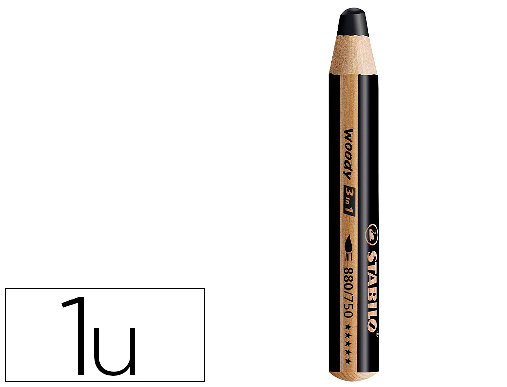 CRAYON COULEUR STABILO WOODY 3IN1 BOIS PEFC MULTI-USAGE    TOUTE SURFACE ARDOISE TABLEAU TOUT TYPE COLORIS NOIR